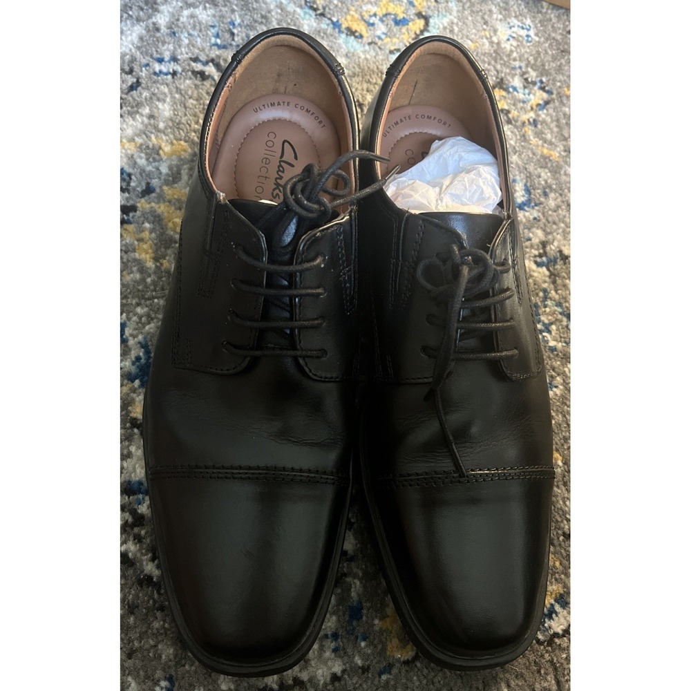 Clark's Man's Oxfords Tilden Cap Shoe Black Leather Size 8.5M